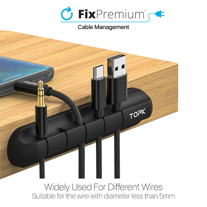 TOPK - Cable Organiser - Holder for 5 Cables, black