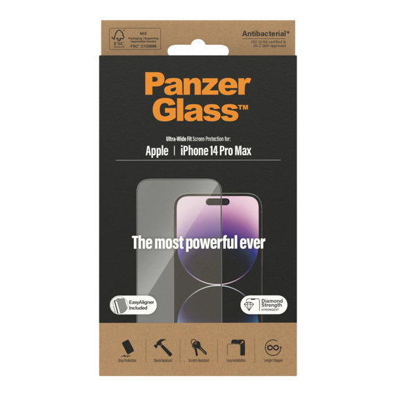 Tempered Glass UWF AB with Applicator for iPhone 14 Pro Max, Black, PanzerGlass