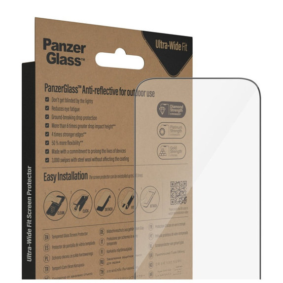 Tempered Glass UWF Anti-Reflective AB with Applicator for iPhone 14 Pro, Black, PanzerGlass