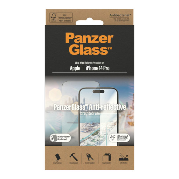 Tempered Glass UWF Anti-Reflective AB with Applicator for iPhone 14 Pro, Black, PanzerGlass