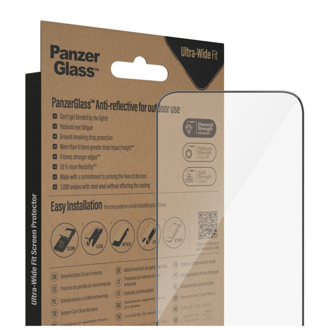 Tempered Glass UWF Anti-Reflective AB with Applicator for iPhone 14 Pro Max, Black, PanzerGlass