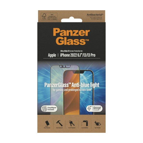 PanzerGlass - Tempered Glass UWF Anti-Bluelight AB for iPhone 13, 13 Pro, 14 & 16e
