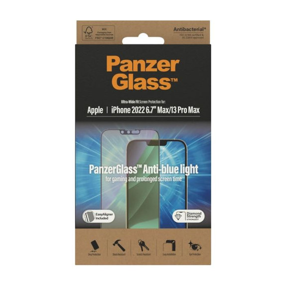 PanzerGlass - Tempered Glass UWF Anti-Bluelight AB for iPhone 13 Pro Max & 14 Plus