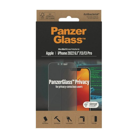 PanzerGlass - Tempered Glass UWF Privacy AB for iPhone 13, 13 Pro, 14 & 16e