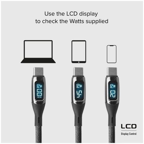 SBS - USB-C / USB-C Cable with LCD & PowerDelivery 100W (1m), black