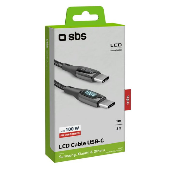 SBS - USB-C / USB-C Cable with LCD & PowerDelivery 100W (1m), black