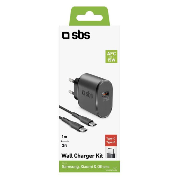 SBS - 15W Charging Adapter USB-C + Cable USB-C / USB-C (1m), black