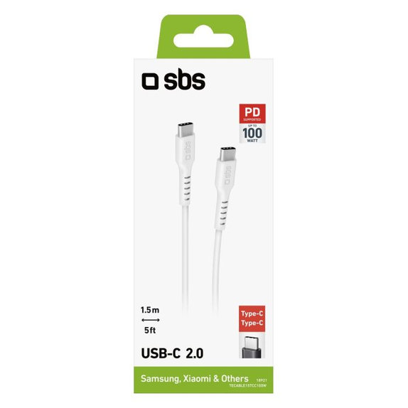 SBS - USB-C / USB-C Cable with PowerDelivery 100W (1.5m), white