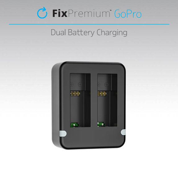 FixPremium - Charging Station for 2 GoPro Batteries (Hero (2018)/Hero 5/Hero 6/Hero 7/Hero 8), black