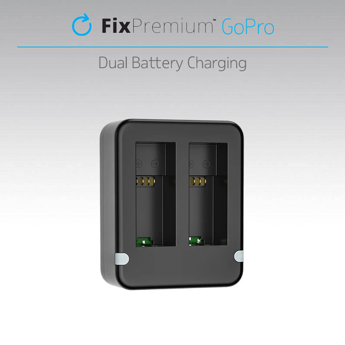 FixPremium - Charging Station for 2 GoPro Batteries (Hero (2018)/Hero 5/Hero 6/Hero 7/Hero 8), black