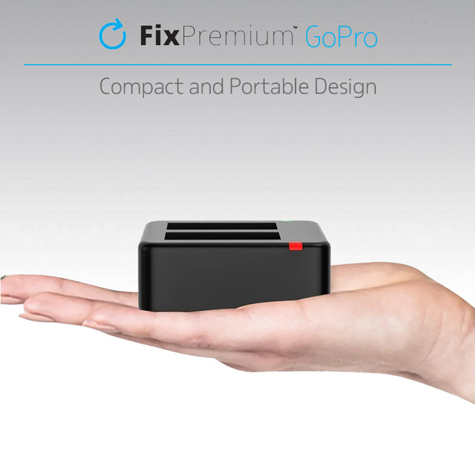 FixPremium - Charging Station for 2 GoPro Batteries (Hero (2018)/Hero 5/Hero 6/Hero 7/Hero 8), black