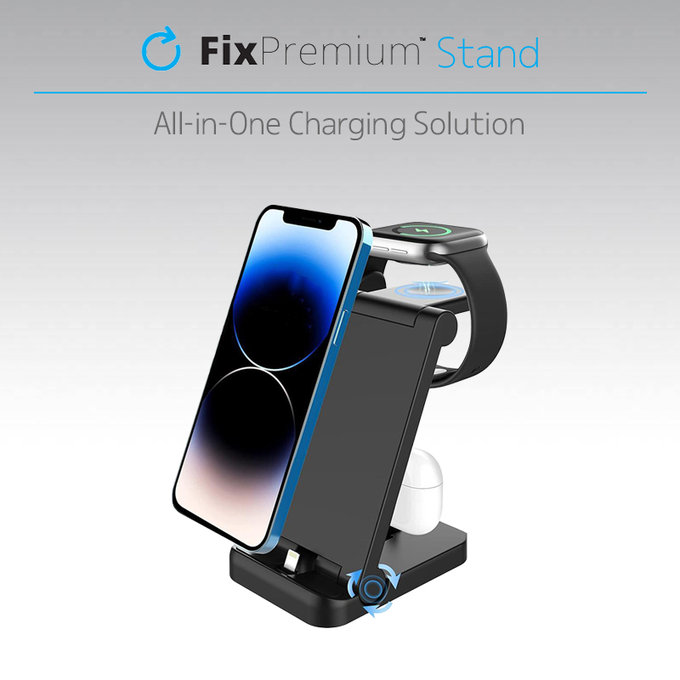 FixPremium - Folding 3in1 Stand for iPhone, Apple Watch & AirPods, black