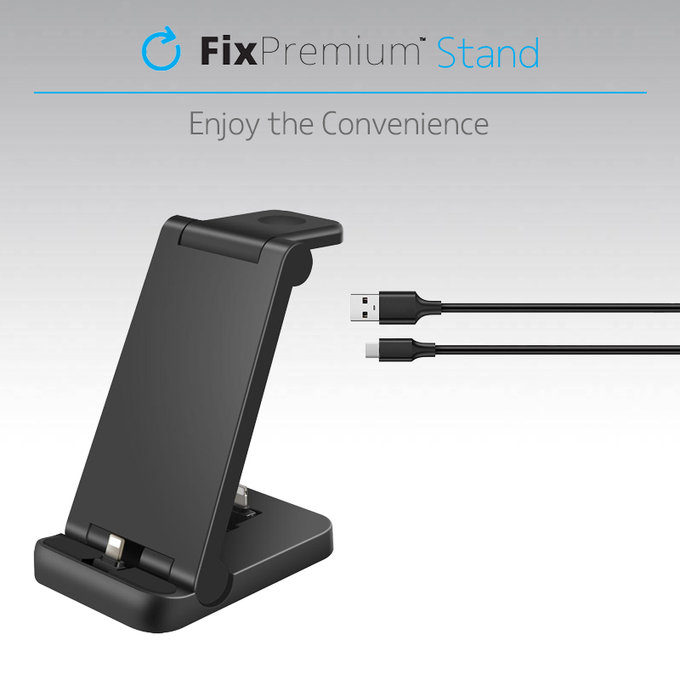 FixPremium - Folding 3in1 Stand for iPhone, Apple Watch & AirPods, black