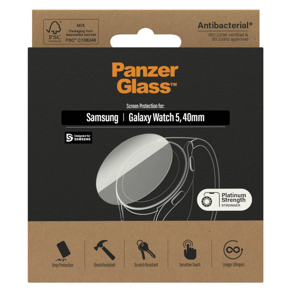 Tempered Glass Flat Glass AB for Samsung Galaxy Watch 5 40 mm, Clear, PanzerGlass
