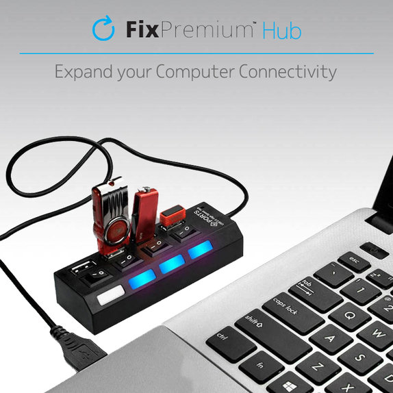 FixPremium - USB Hub with Power Switch for 7 USB, black