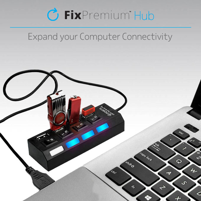FixPremium - USB Hub with Power Switch for 7 USB, black