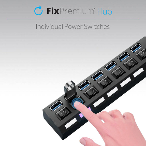 FixPremium - USB Hub with Power Switch for 7 USB, black