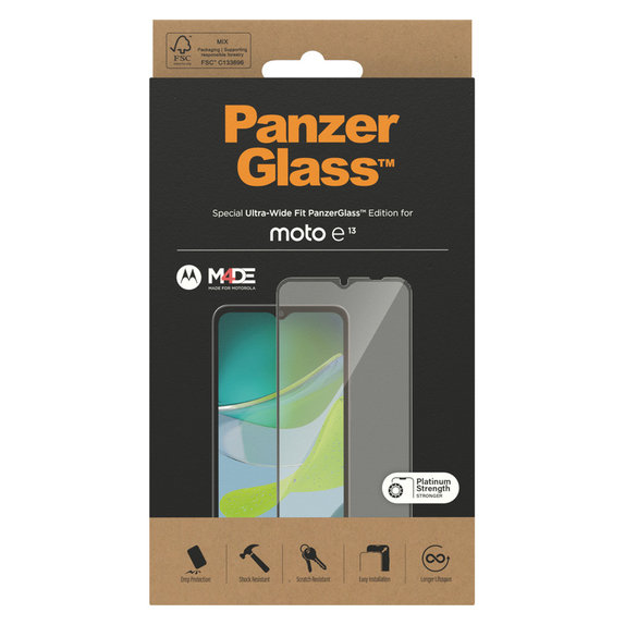 Tempered Glass UWF for Motorola Moto E13, Black, PanzerGlass