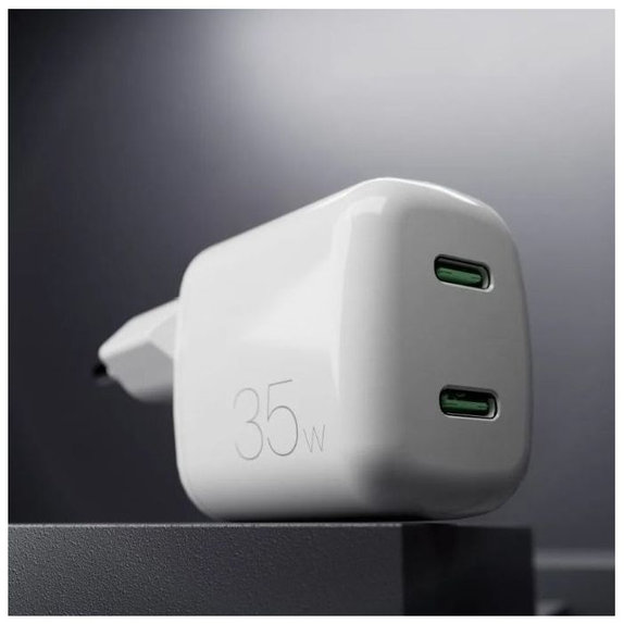 PURO - Charging Adapter MiniPro 2x USB-C, GaN, 35W, white