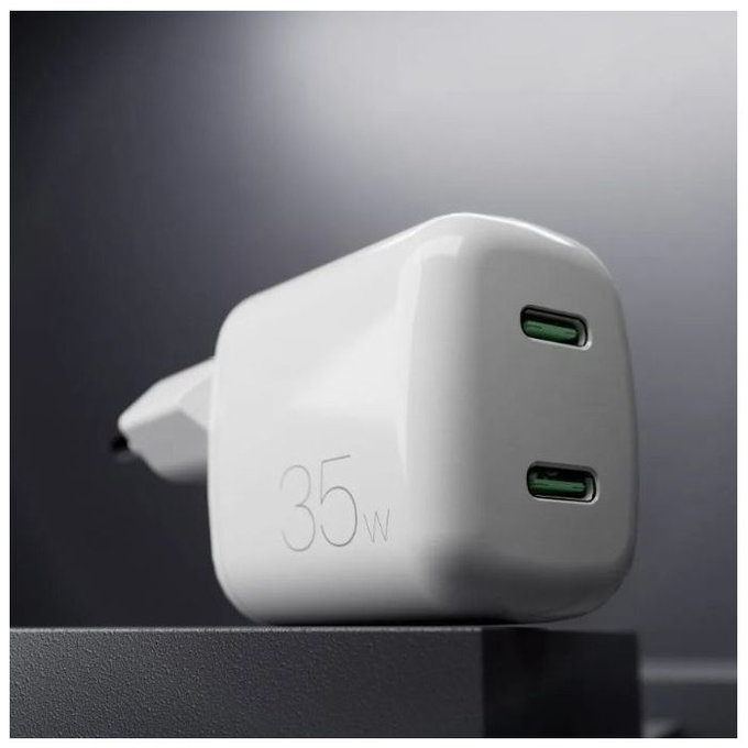 PURO - Charging Adapter MiniPro 2x USB-C, GaN, 35W, white