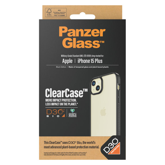 Case ClearCase D3O for iPhone 15 Plus, Black, PanzerGlass