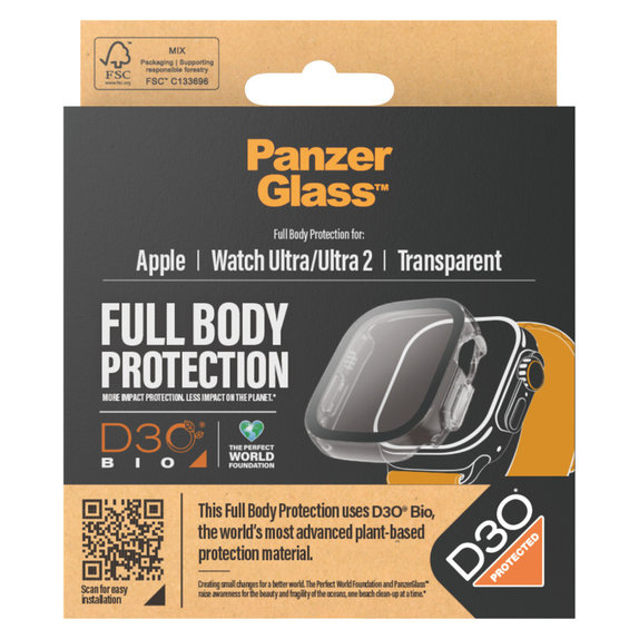 Tempered Glass Full Body D3O for Apple Watch Ultra/Ultra 2, Transparent, PanzerGlass
