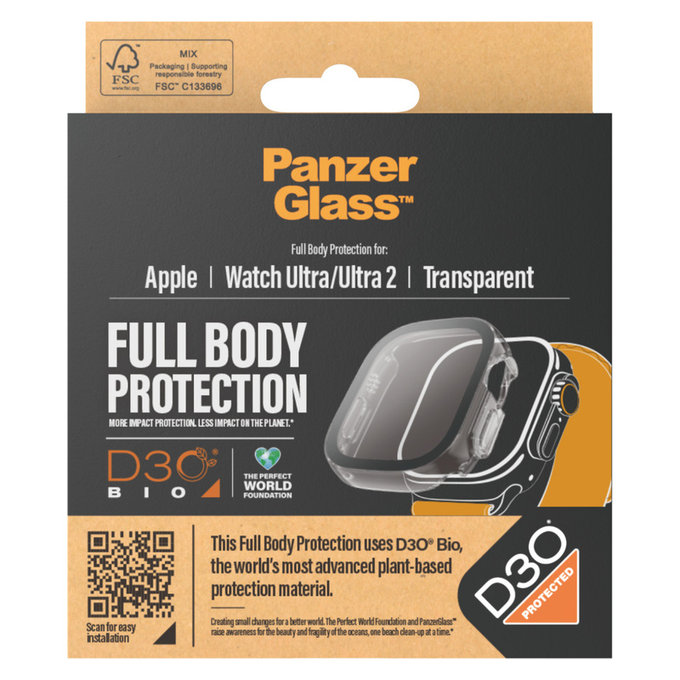 Tempered Glass Full Body D3O for Apple Watch Ultra/Ultra 2, Transparent, PanzerGlass