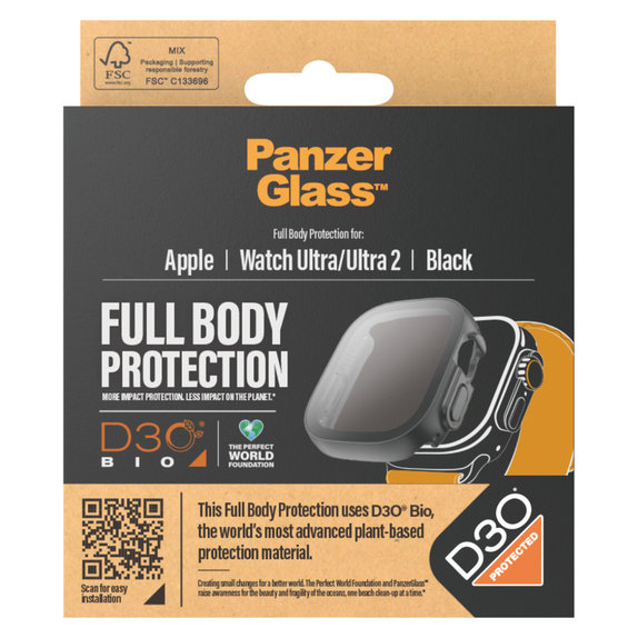 Tempered Glass Full Body D3O for Apple Watch Ultra/Ultra 2, Black, PanzerGlass