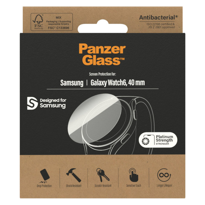 Tempered Glass Flat Glass AB for Samsung Galaxy Watch6 40 mm, Clear, PanzerGlass