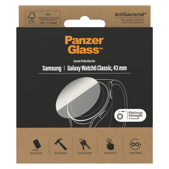 Tempered Glass Flat Glass AB for Samsung Galaxy Watch6 43 mm, Clear, PanzerGlass