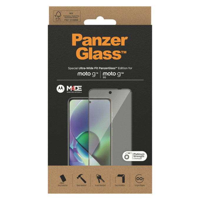 Tempered Glass UWF for Motorola Moto G14/G54 5G, Black, PanzerGlass