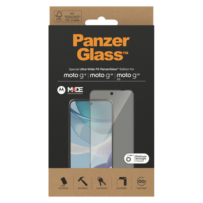 Tempered Glass UWF for Motorola Moto G13/G23/G53 5G, Black, PanzerGlass