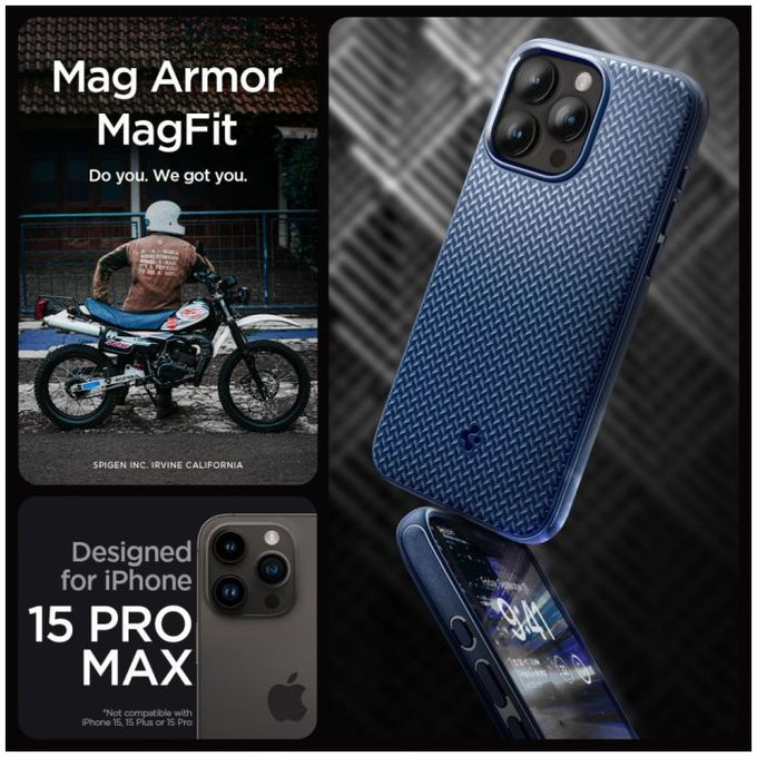 Spigen - Case Mag Armor with MagSafe for iPhone 15 Pro Max, navy blue