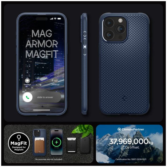 Spigen - Case Mag Armor with MagSafe for iPhone 15 Pro Max, navy blue