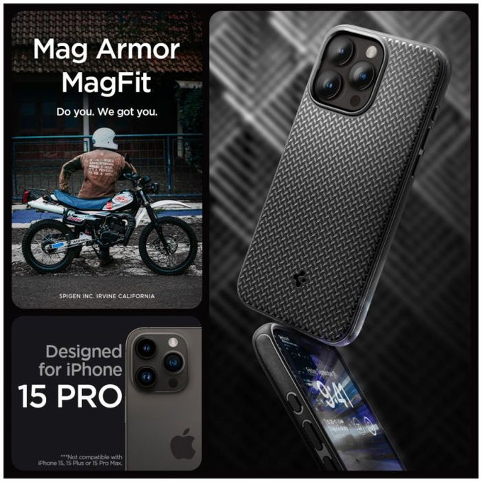 Spigen - Case Mag Armor with MagSafe for iPhone 15 Pro, matte black