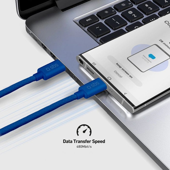 SBS - Cable USB-C/USB-C, 60W, PD, 1.5m, blue