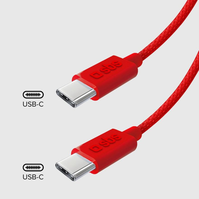 SBS - Cable USB-C/USB-C, 60W, PD, 1.5m, red