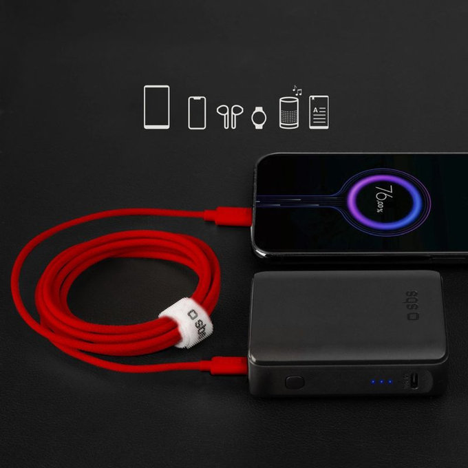 SBS - Cable USB-C/USB-C, 60W, PD, 1.5m, red