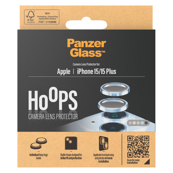 Camera Lens Protector Hoops for iPhone 15/15 Plus, Blue, PanzerGlass