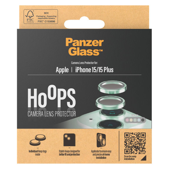 Camera Lens Protector Hoops for iPhone 15/15 Plus, Green, PanzerGlass