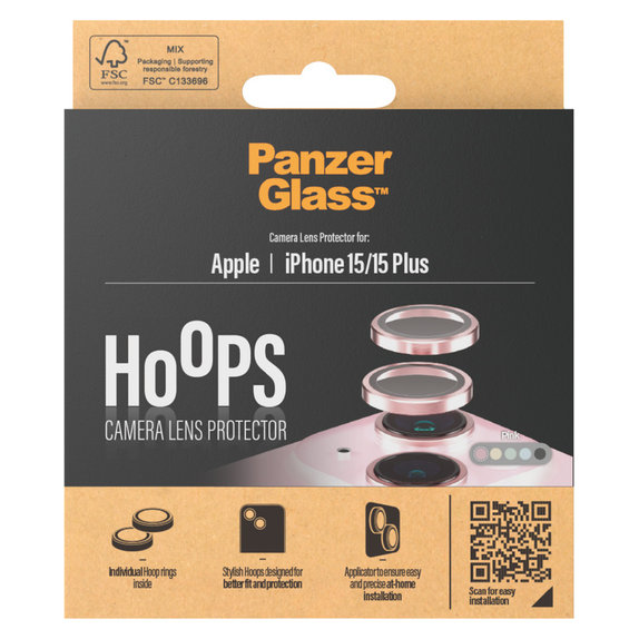 Camera Lens Protector Hoops for iPhone 15/15 Plus, Pink, PanzerGlass
