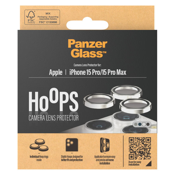 Camera Lens Protector Hoops for iPhone 15 Pro/15 Pro Max, White Metal, PanzerGlass