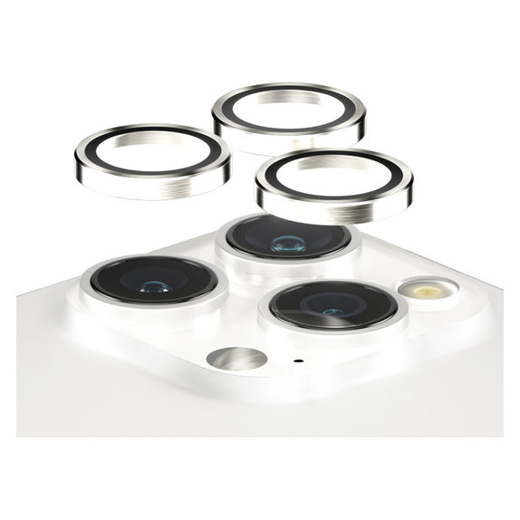 Camera Lens Protector Hoops for iPhone 15 Pro/15 Pro Max, White Metal, PanzerGlass