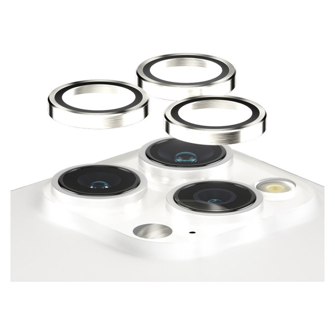 Camera Lens Protector Hoops for iPhone 15 Pro/15 Pro Max, White Metal, PanzerGlass