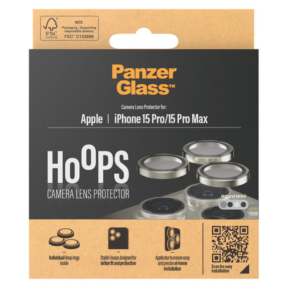 Camera Lens Protector Hoops for iPhone 15 Pro/15 Pro Max, Natural Metal, PanzerGlass