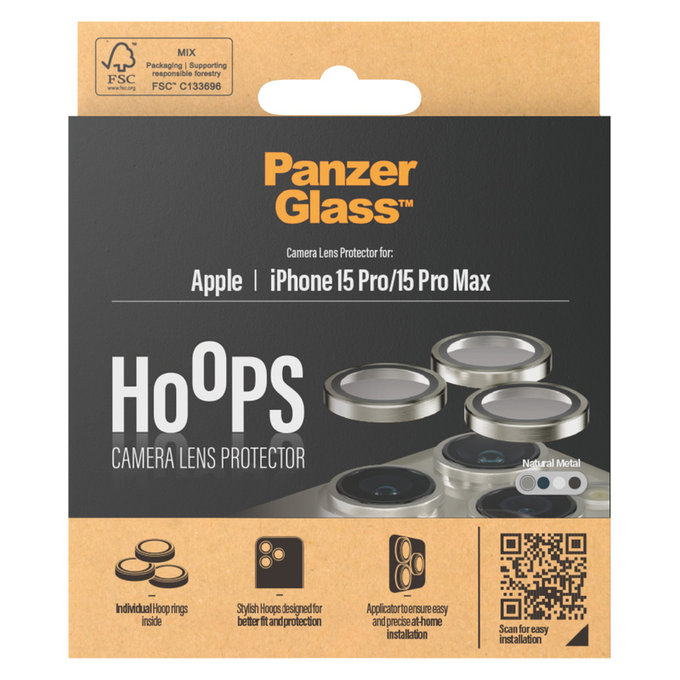 Camera Lens Protector Hoops for iPhone 15 Pro/15 Pro Max, Natural Metal, PanzerGlass