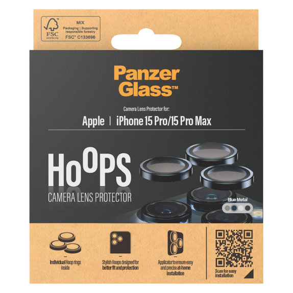 Camera Lens Protector Hoops for iPhone 15 Pro/15 Pro Max, Blue Metal, PanzerGlass