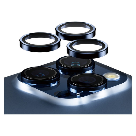 Camera Lens Protector Hoops for iPhone 15 Pro/15 Pro Max, Blue Metal, PanzerGlass