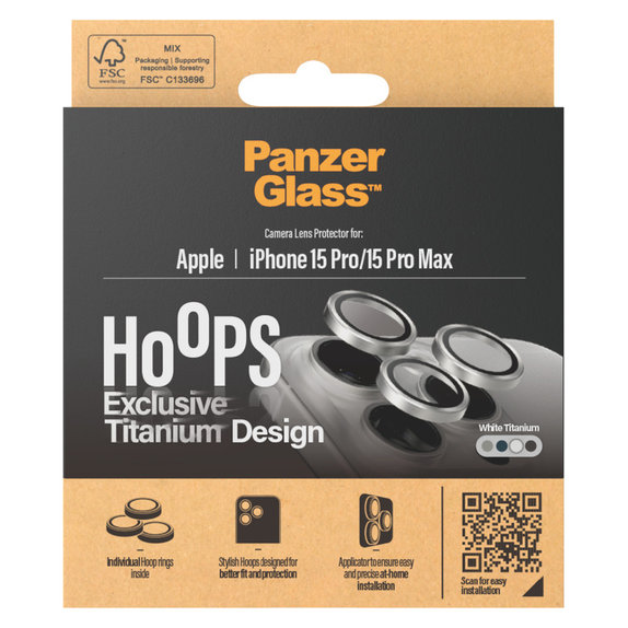 Camera Lens Protector Hoops for iPhone 15 Pro/15 Pro Max, White Titanium, PanzerGlass
