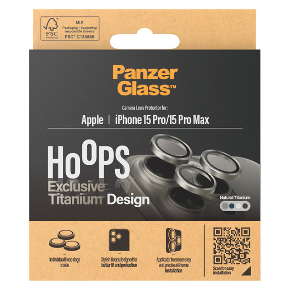 Camera Lens Protector Hoops for iPhone 15 Pro/15 Pro Max, Natural Titanium, PanzerGlass